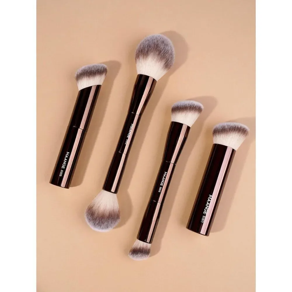 Maange 4 Pieces Coffee Double-ended Kabuki Foundation Makeup Brushes Set